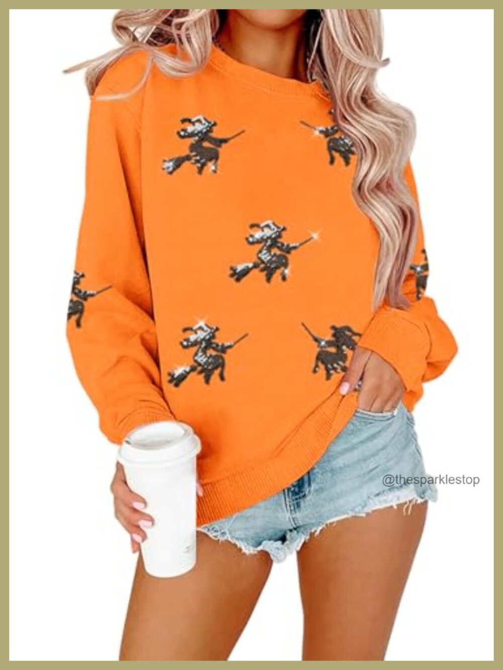 Women's Halloween Sequin Ghost Graphic Sweatshirt Crewneck Pullover